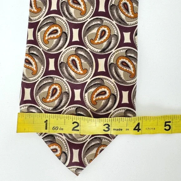 Christian Dior Necktie Mens 56" Burgundy Gold Paisley Medallion Silk Made in USA - Picture 3 of 4